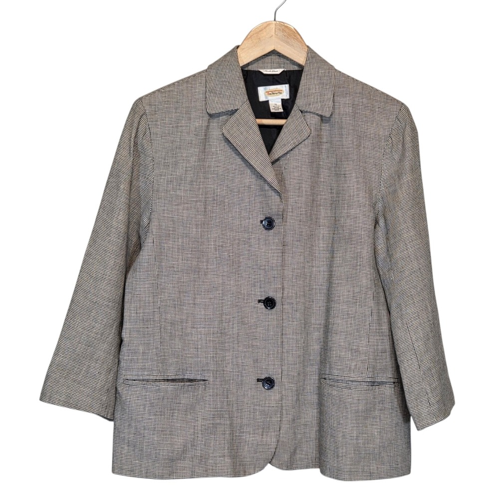 Talbots Jacket 100% Linen Houndstooth Blazer Womens 10 Lined Career Preppy